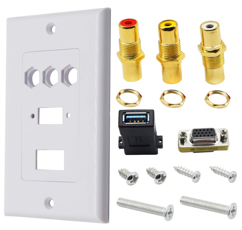 zdyCGTime 3RCA+USB 3.0A+VGA Wall Plate USB Component Composite Audio Video Wall Charger Outlet Mount Socket Face Plate Panel Cover White(3RCA&USB&VGA) - Image 4